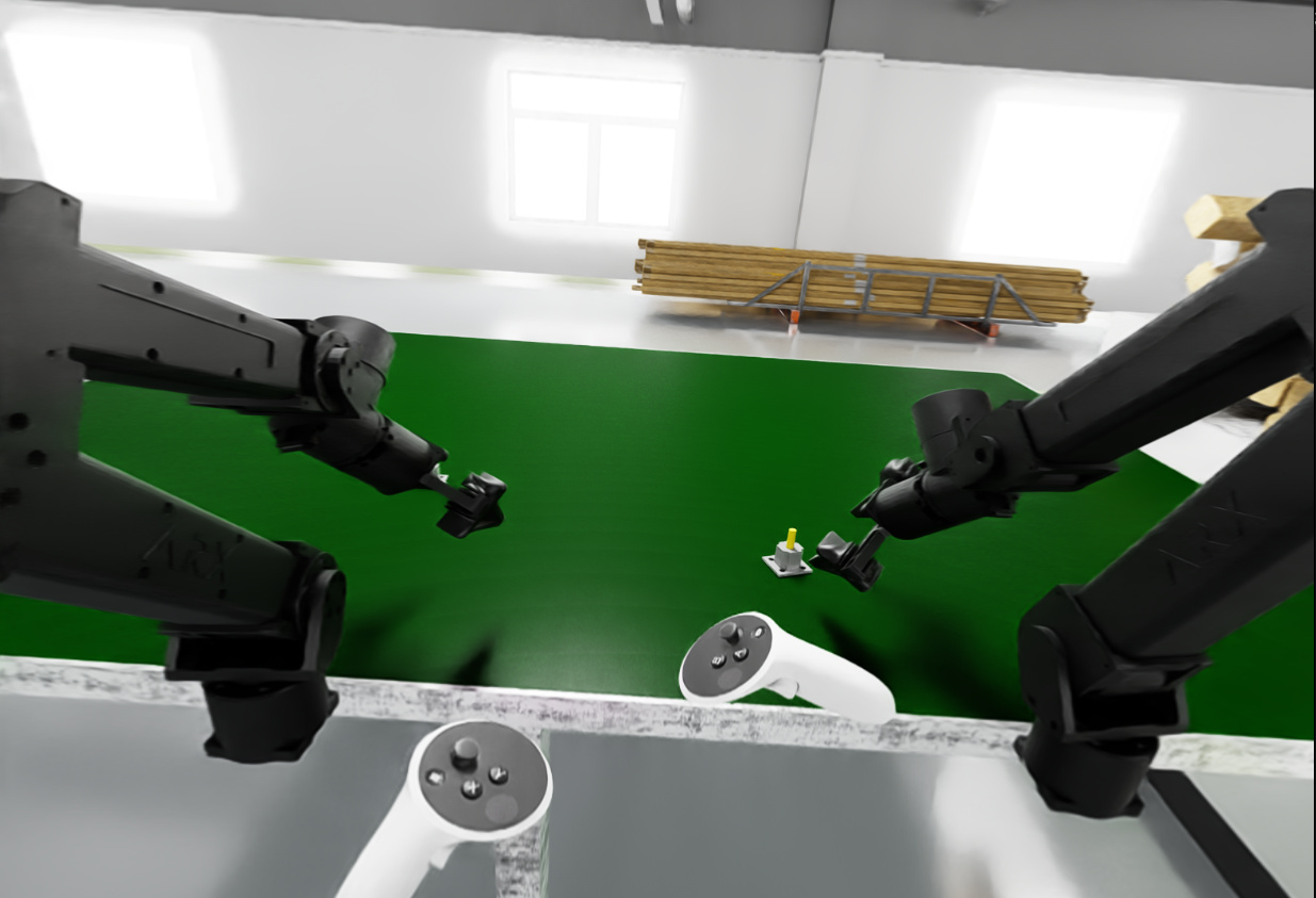 Screenshot of robotic arm teleoperation using VR controllers